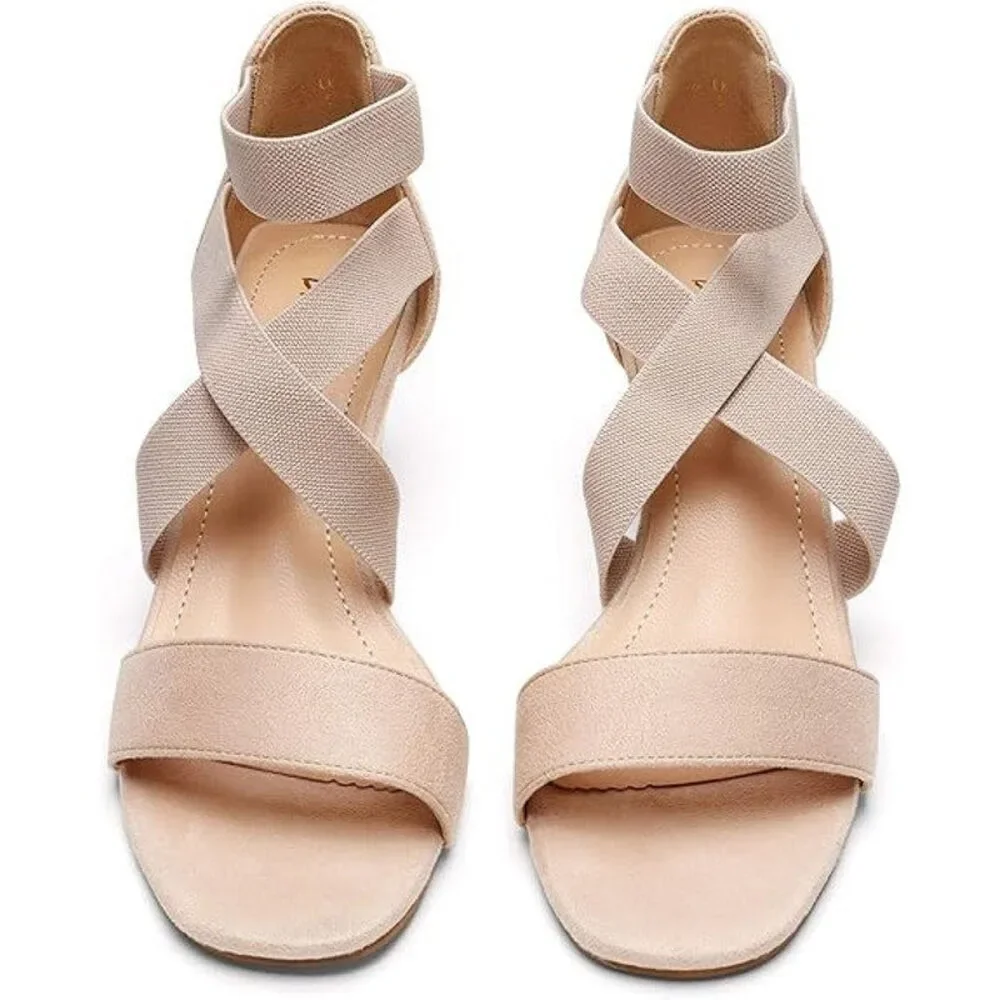 Dream Pairs Womens 8 Tan Faux Suede Elastic Ankle Strap 2.5